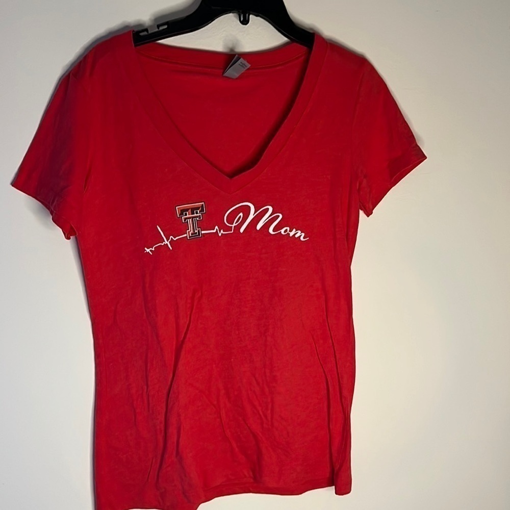 Texas Tech Mom v‎ neck shirt sleeves red t shirt Sz L